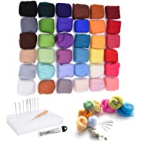 Asiv Lana de fieltro de fibra con kits de inicio de fieltro de aguja para artesanía- bricolaje- artesanía de hilatura y…